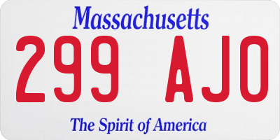 MA license plate 299AJ0