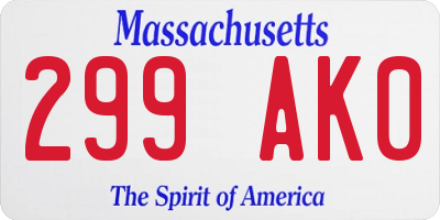MA license plate 299AK0