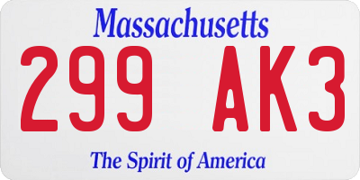 MA license plate 299AK3