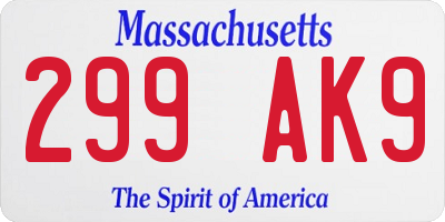 MA license plate 299AK9
