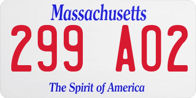 MA license plate 299AO2