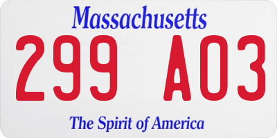 MA license plate 299AO3