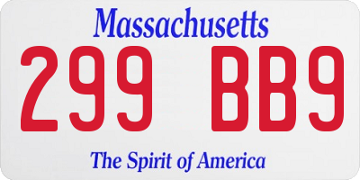 MA license plate 299BB9