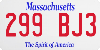 MA license plate 299BJ3