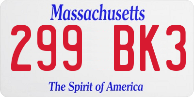 MA license plate 299BK3