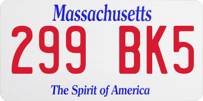 MA license plate 299BK5