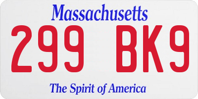 MA license plate 299BK9