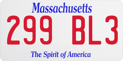 MA license plate 299BL3