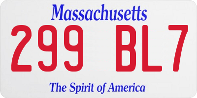 MA license plate 299BL7