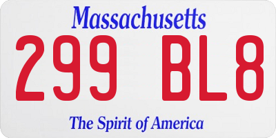 MA license plate 299BL8