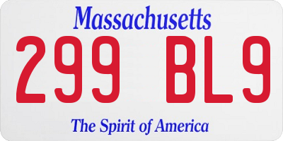 MA license plate 299BL9