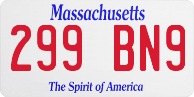 MA license plate 299BN9