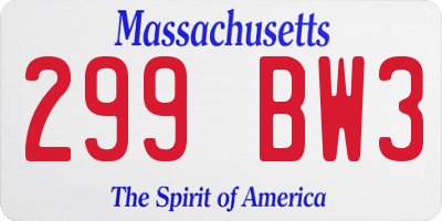 MA license plate 299BW3