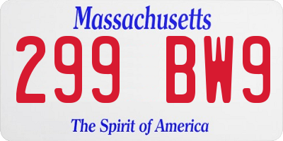 MA license plate 299BW9