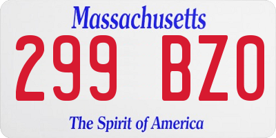 MA license plate 299BZ0