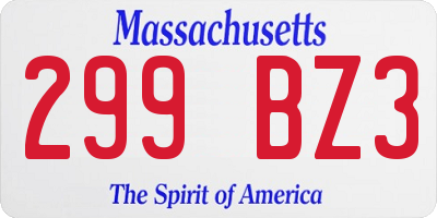 MA license plate 299BZ3