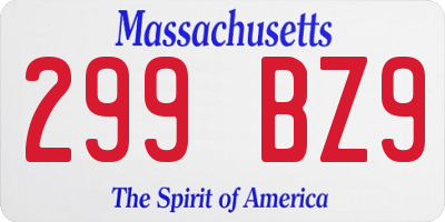 MA license plate 299BZ9