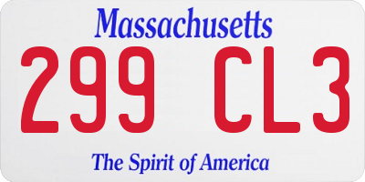 MA license plate 299CL3