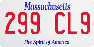 MA license plate 299CL9