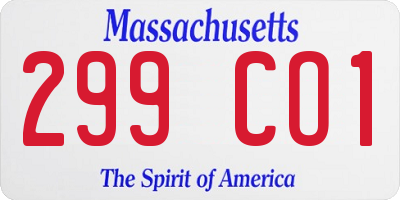 MA license plate 299CO1