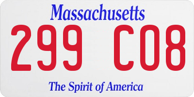 MA license plate 299CO8