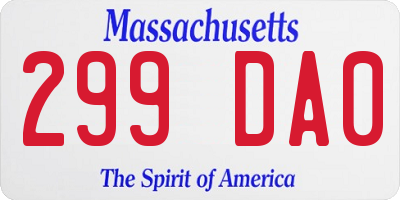 MA license plate 299DA0