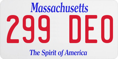 MA license plate 299DE0