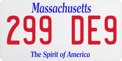 MA license plate 299DE9