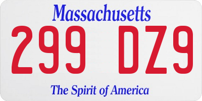 MA license plate 299DZ9