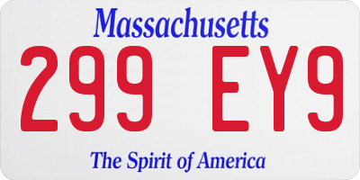 MA license plate 299EY9