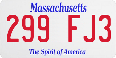MA license plate 299FJ3