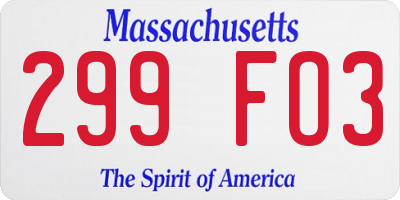 MA license plate 299FO3