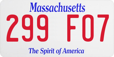 MA license plate 299FO7