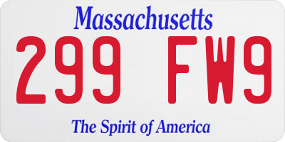 MA license plate 299FW9