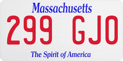MA license plate 299GJ0