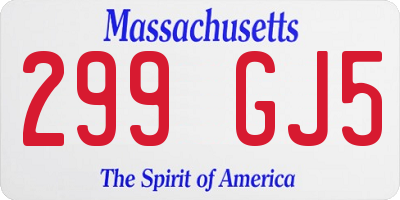 MA license plate 299GJ5