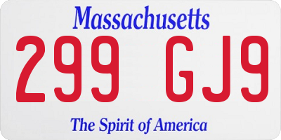MA license plate 299GJ9