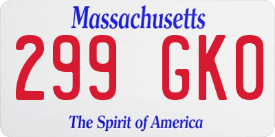 MA license plate 299GK0