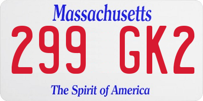 MA license plate 299GK2