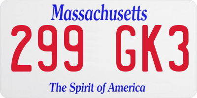 MA license plate 299GK3