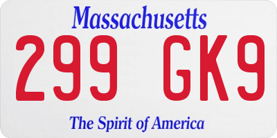 MA license plate 299GK9