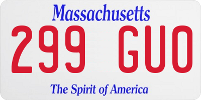 MA license plate 299GU0