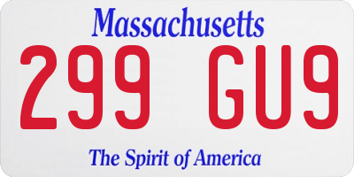 MA license plate 299GU9