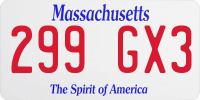 MA license plate 299GX3