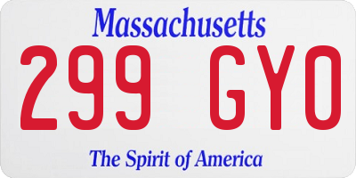MA license plate 299GY0