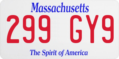 MA license plate 299GY9