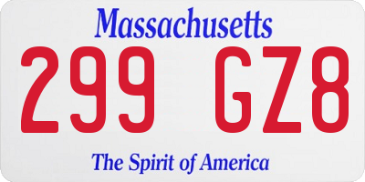 MA license plate 299GZ8