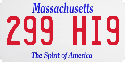 MA license plate 299HI9
