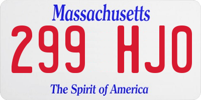 MA license plate 299HJ0