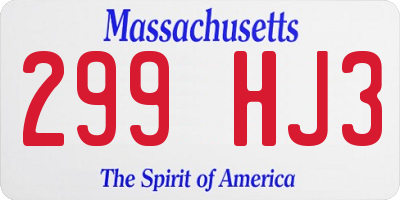 MA license plate 299HJ3